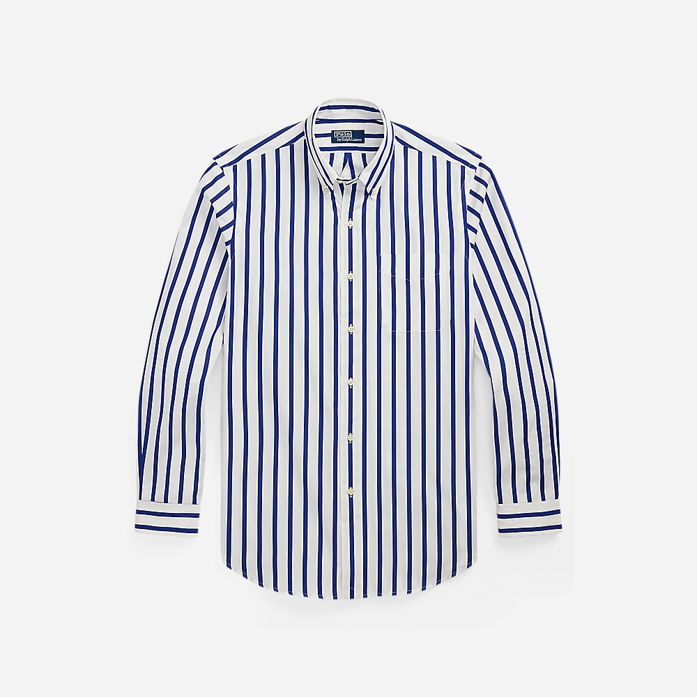 Classic Fit Striped Poplin Shirt - White/Blue