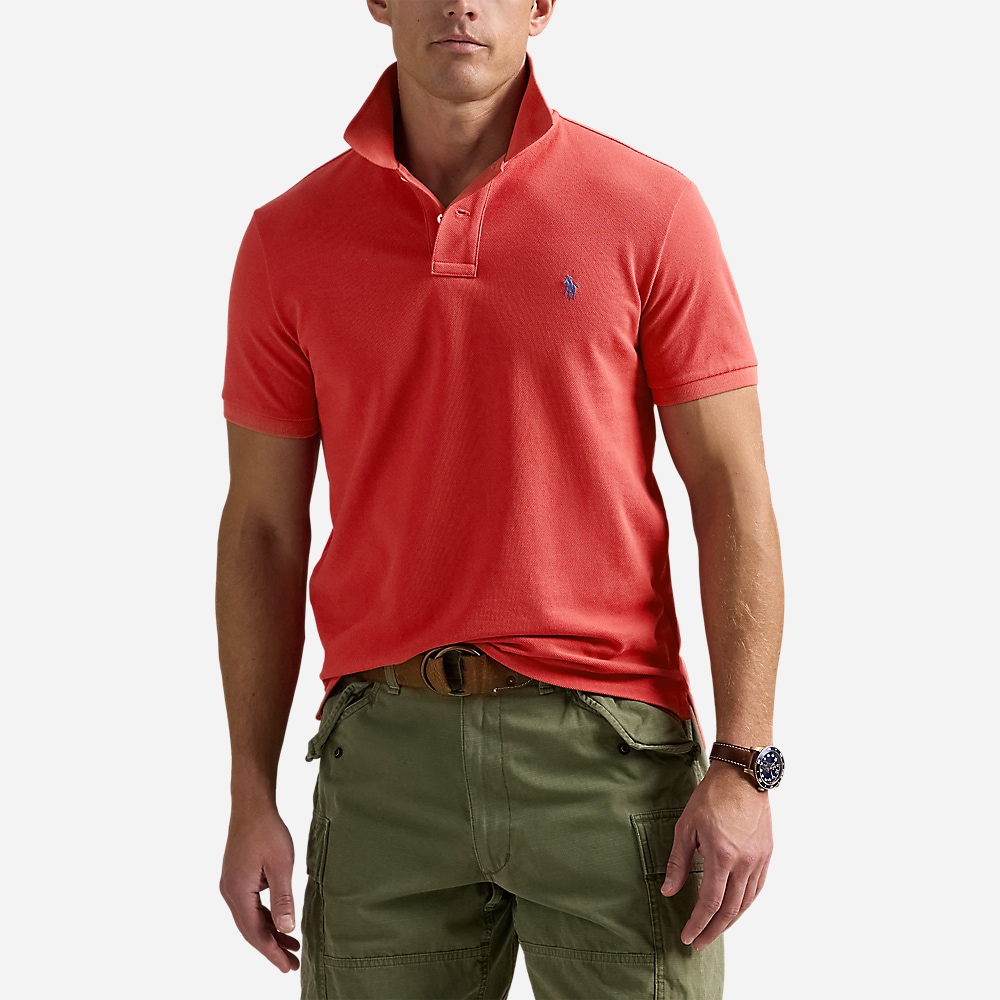 Custom Slim Fit Mesh Polo Shirt - Spring Red