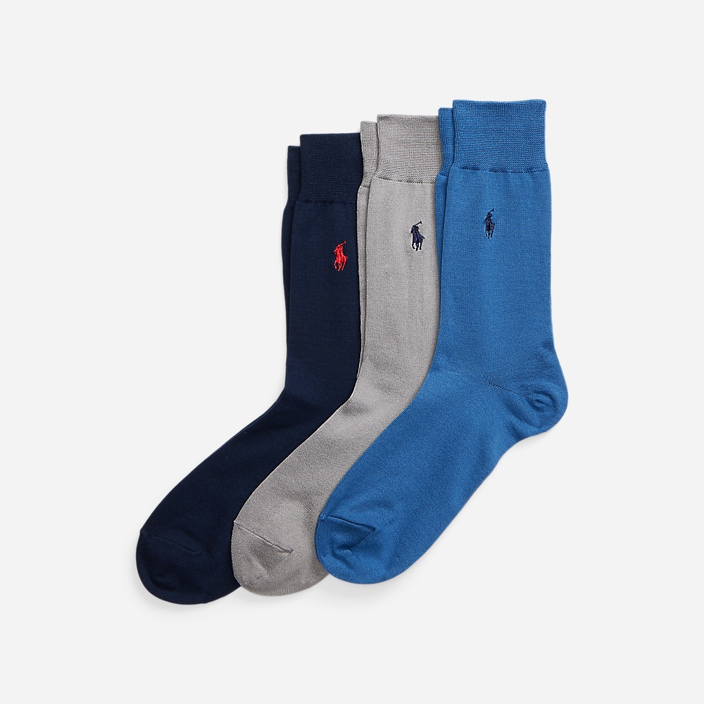 Cotton-Blend Trouser Sock 3-Pack - Navy/Grey/Ret Blue