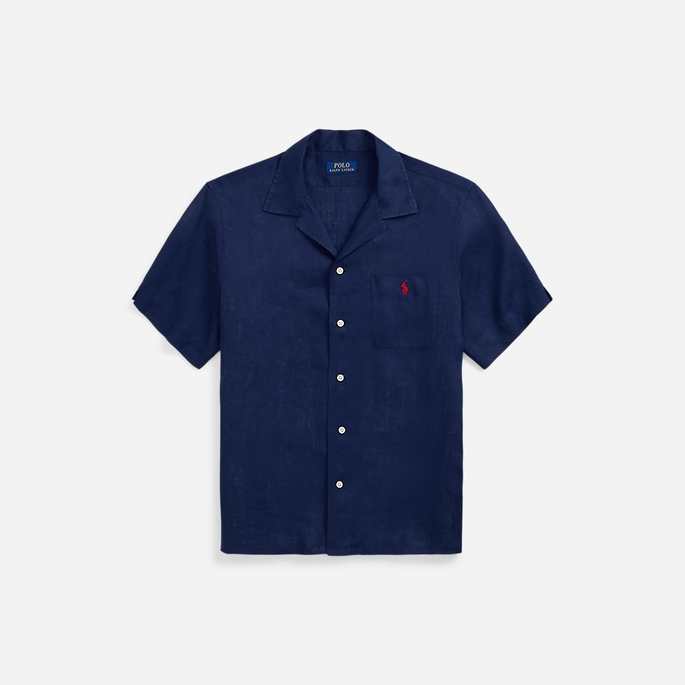 Classic Fit Linen Camp Shirt - Newport Navy