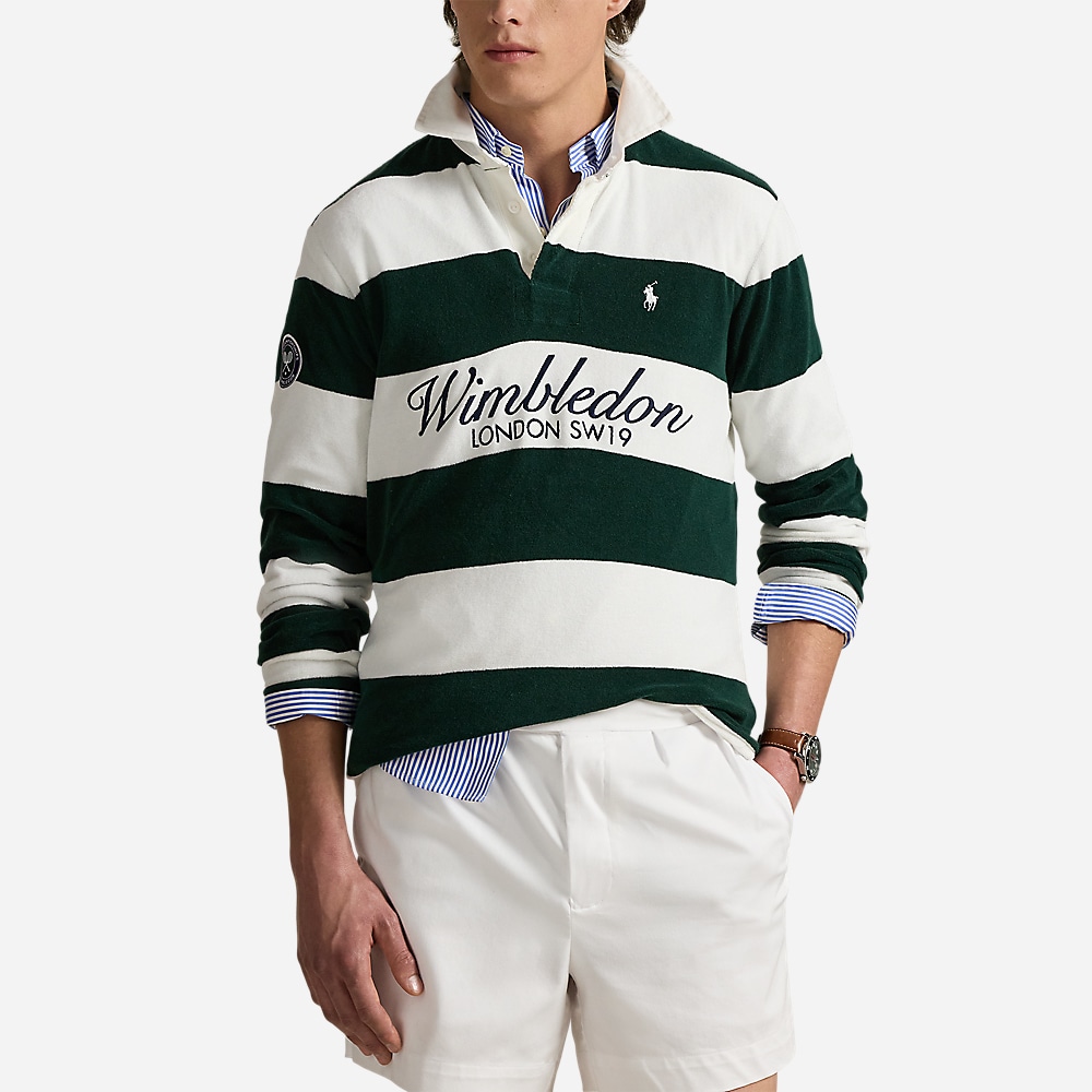 Wimbledon Classic Fit Terry Rugby Shirt - Moss Agate/White
