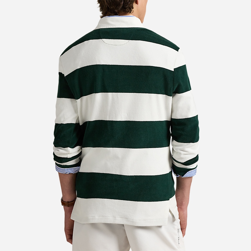 Wimbledon Classic Fit Terry Rugby Shirt - Moss Agate/White