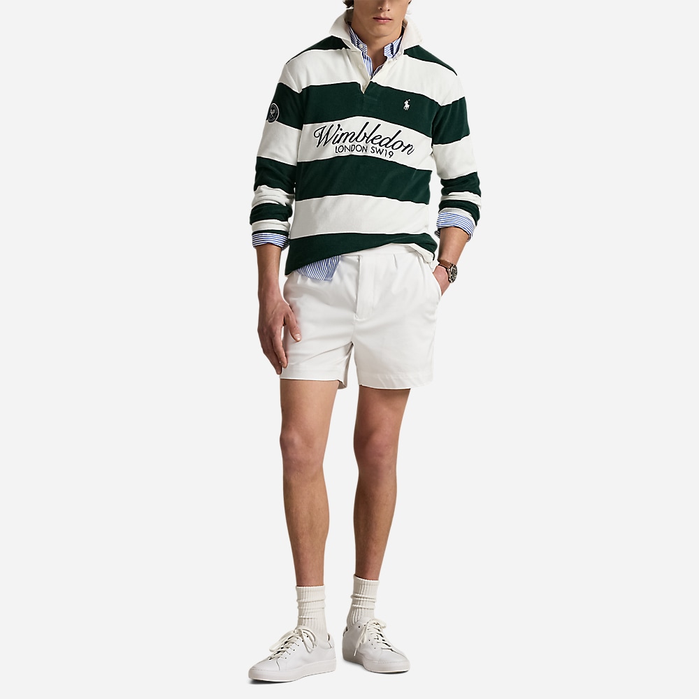 Wimbledon Classic Fit Terry Rugby Shirt - Moss Agate/White