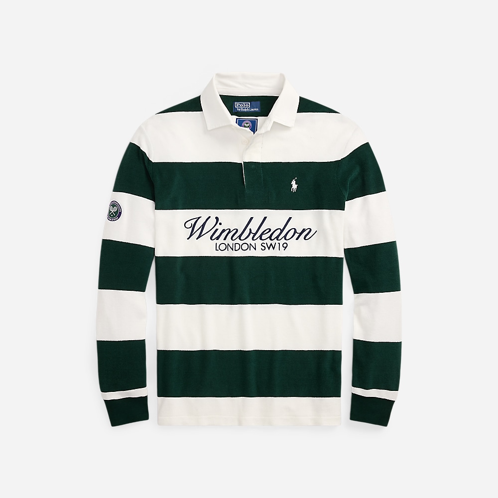 Wimbledon Classic Fit Terry Rugby Shirt - Moss Agate/White