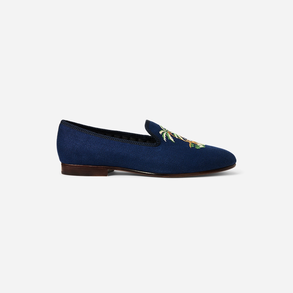Paxton Embroidered Linen-Cotton Slipper - East Side Royal