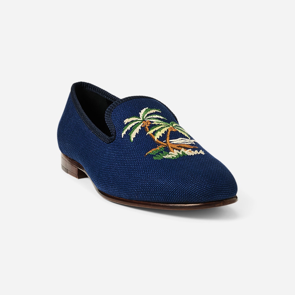Paxton Embroidered Linen-Cotton Slipper - East Side Royal