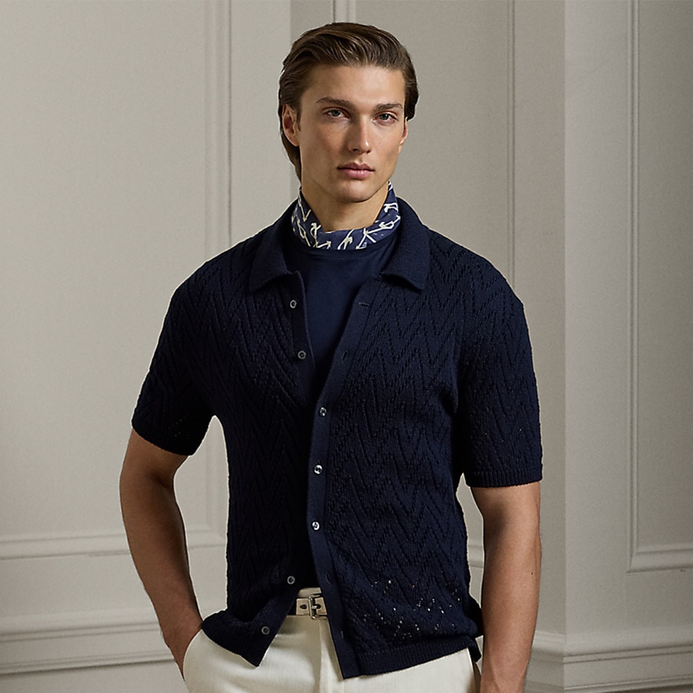 Textured Cotton Short-Sleeve Cardigan - Classic Chairman Navy