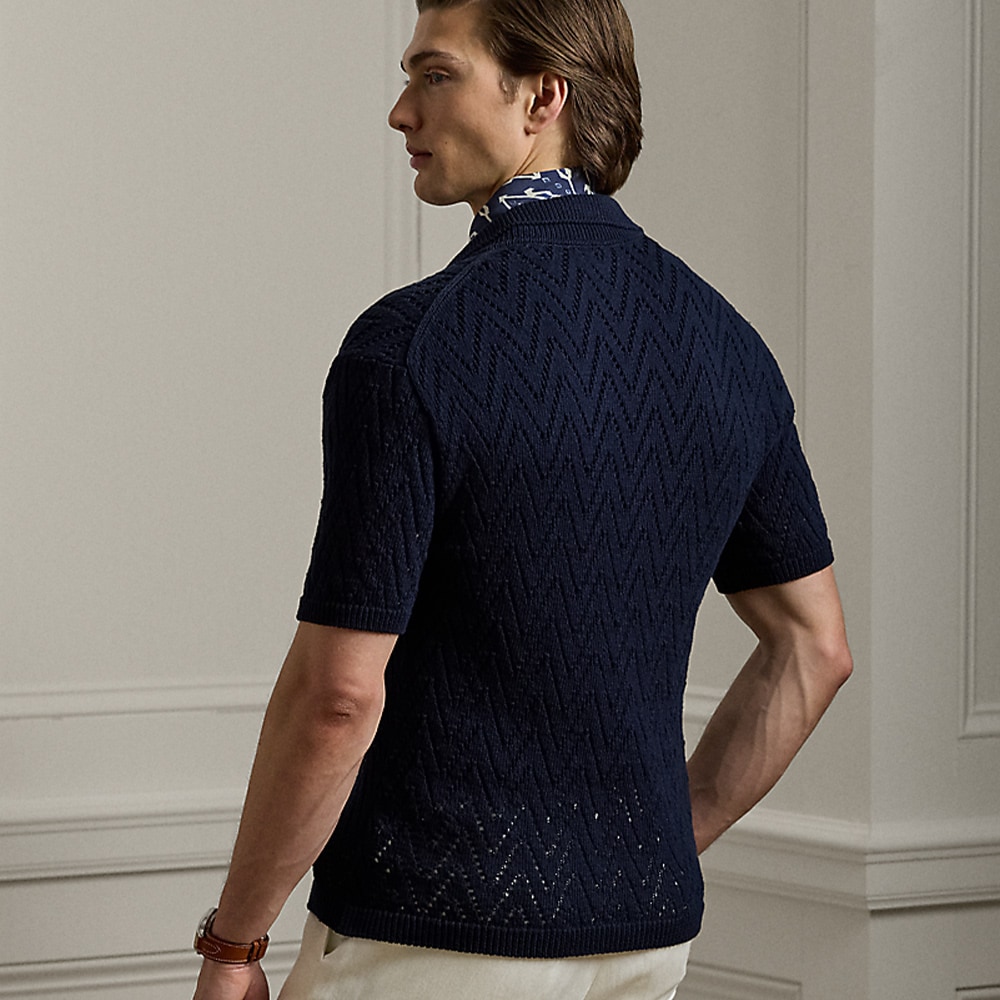 Textured Cotton Short-Sleeve Cardigan - Classic Chairman Navy