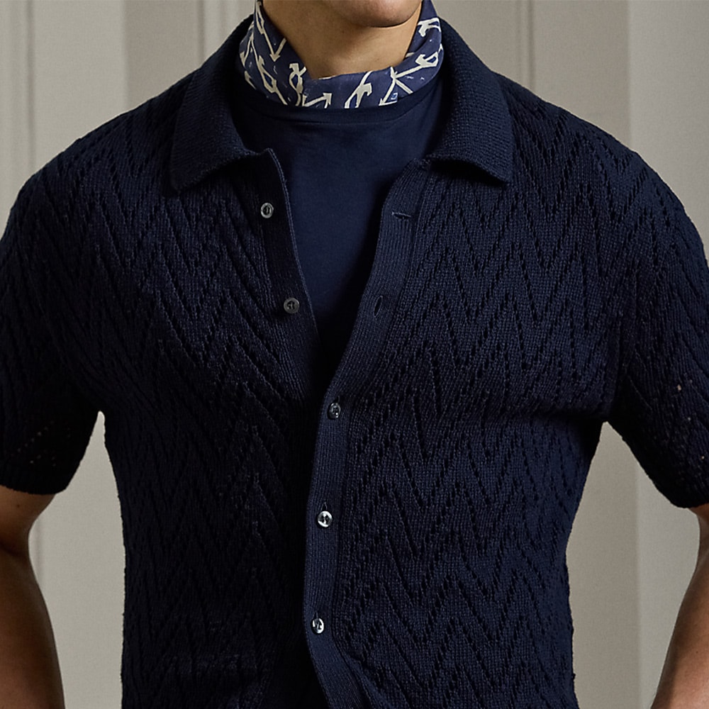 Textured Cotton Short-Sleeve Cardigan - Classic Chairman Navy