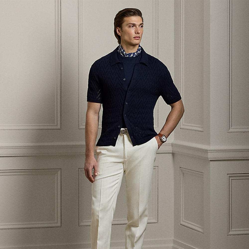Textured Cotton Short-Sleeve Cardigan - Classic Chairman Navy