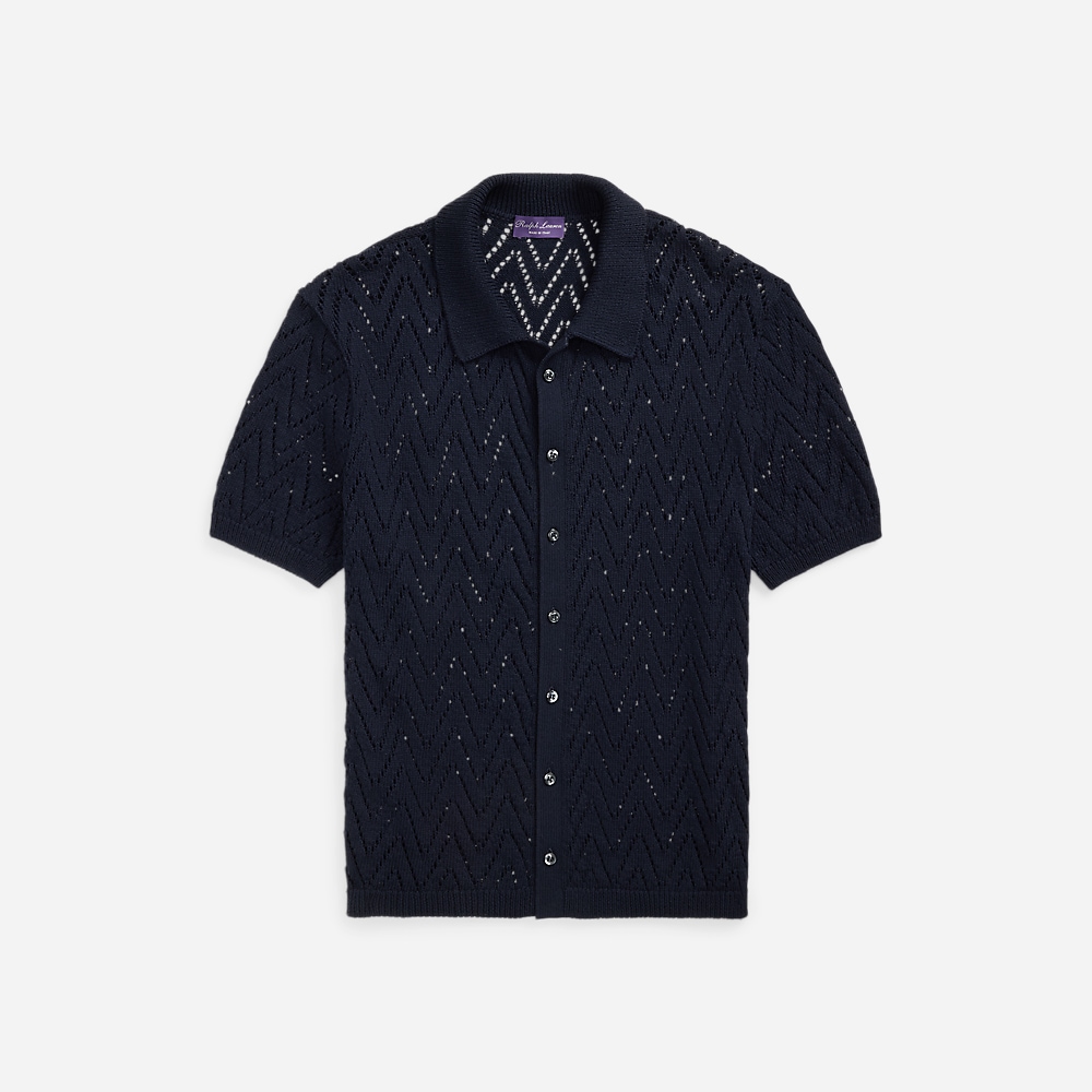 Textured Cotton Short-Sleeve Cardigan - Classic Chairman Navy