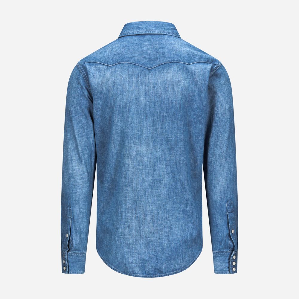 Cotton-Linen Denim Western Shirt - Shore Indigo