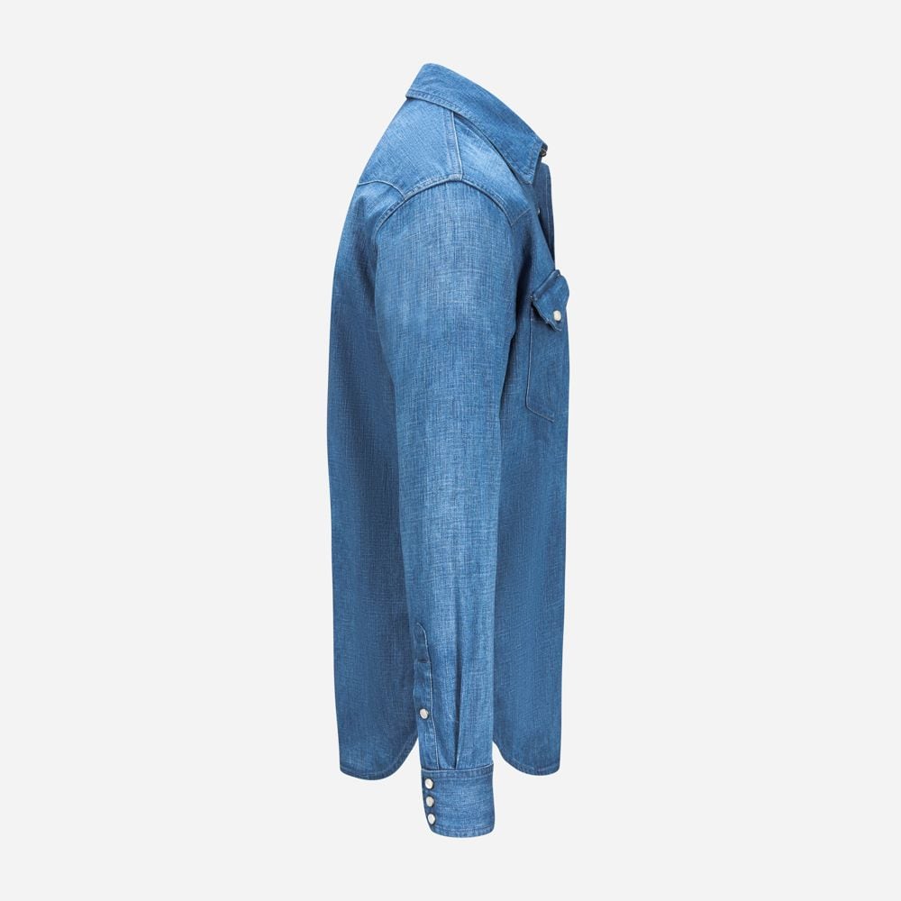 Cotton-Linen Denim Western Shirt - Shore Indigo