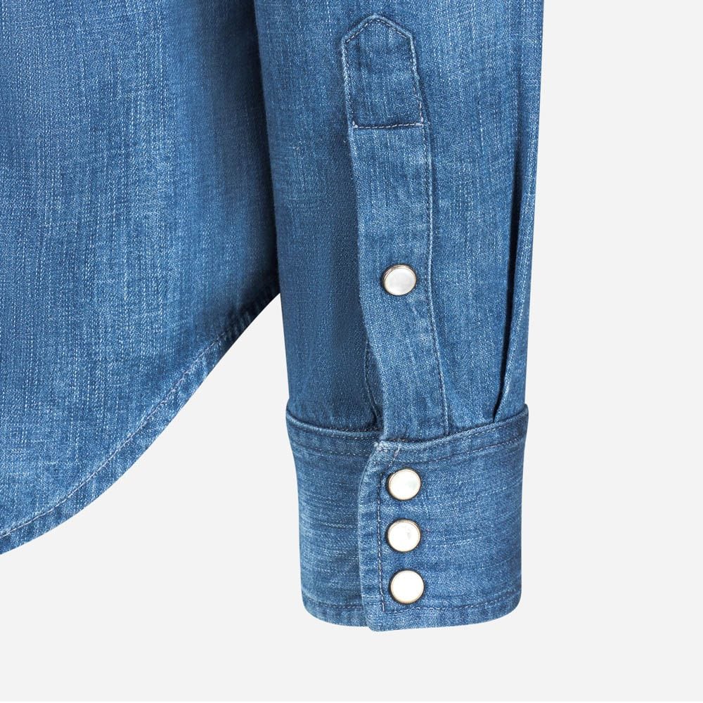 Cotton-Linen Denim Western Shirt - Shore Indigo