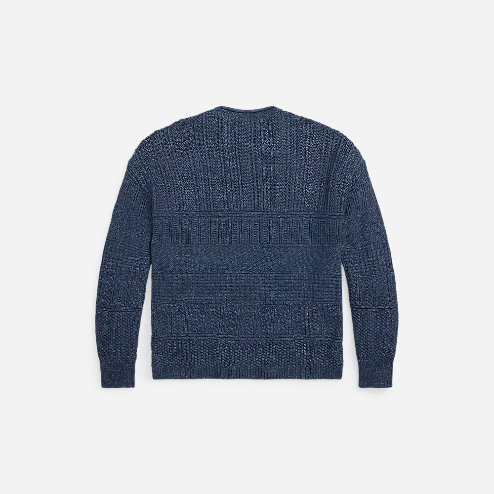 Roll-Neck Cotton-Linen Blend Pullover - Blue Multi