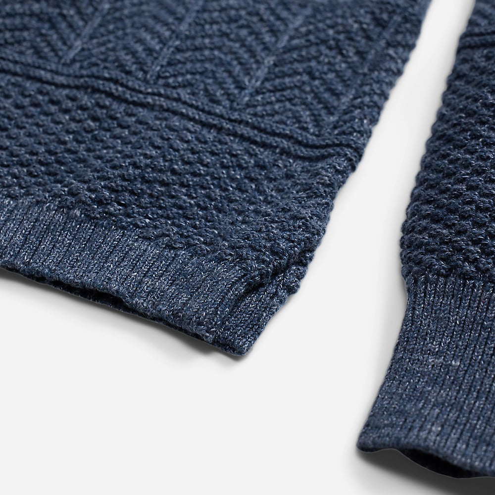 Roll-Neck Cotton-Linen Blend Pullover - Blue Multi