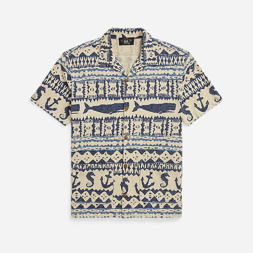 Nautical Print Jersey Shirt - Cream/Navy Multi