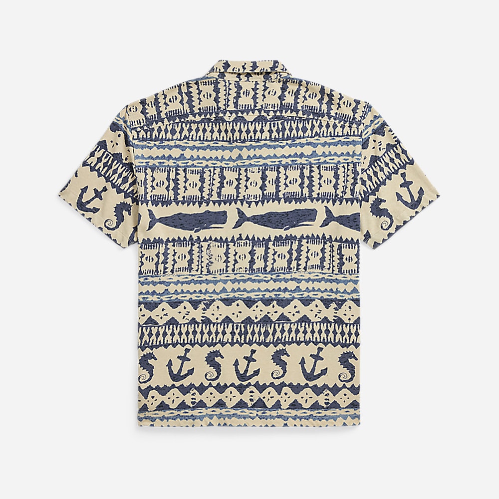 Nautical Print Jersey Shirt - Cream/Navy Multi