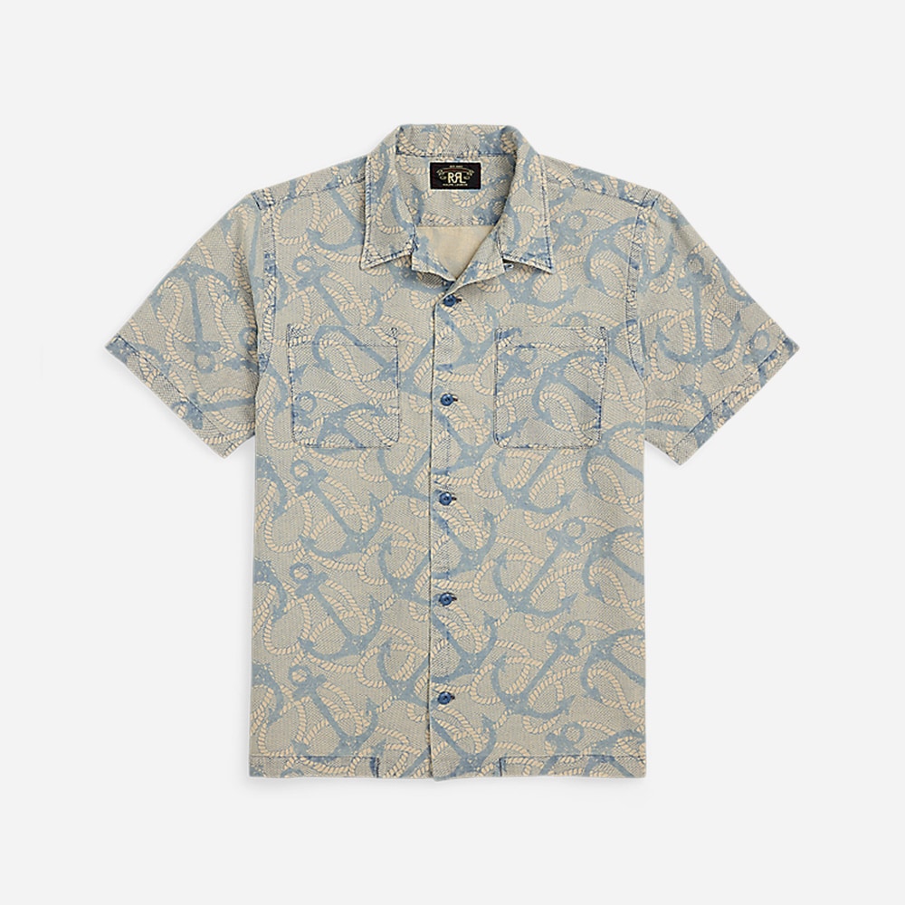 Anchor-Print Camp Shirt - Navy/Cream Multi