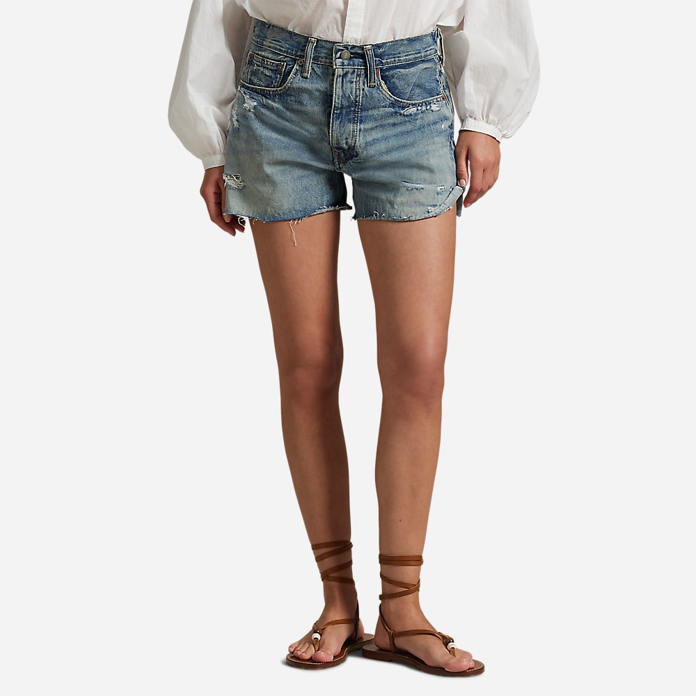 Distressed-Hem Denim Short - Mixco Wash
