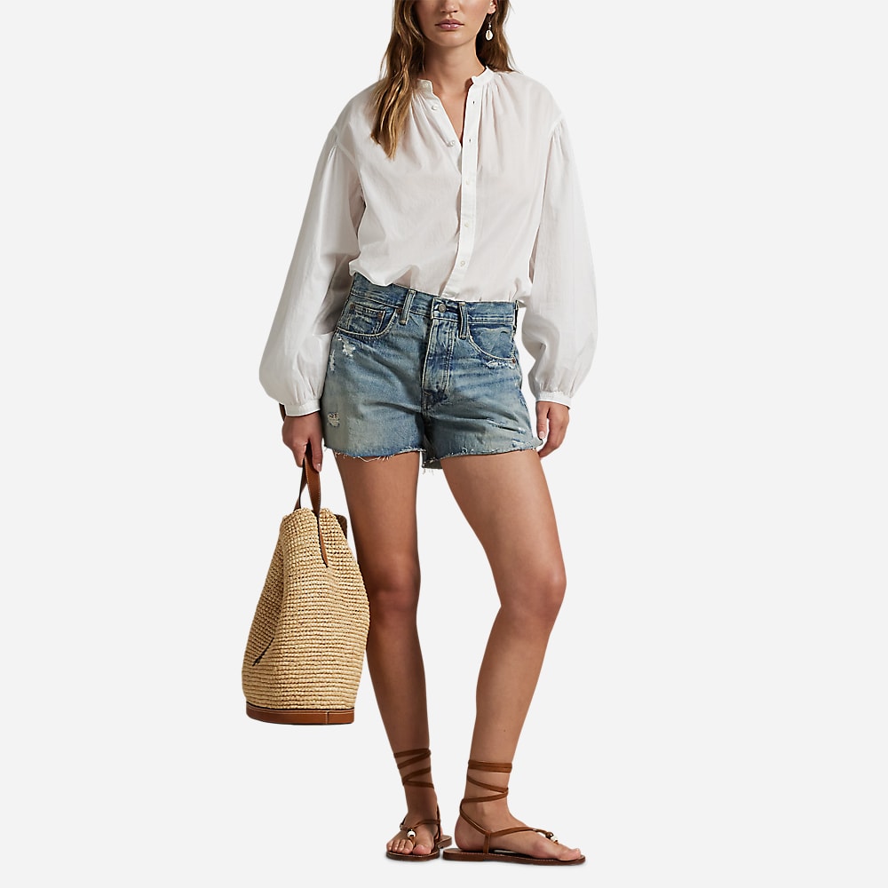 Distressed-Hem Denim Short - Mixco Wash