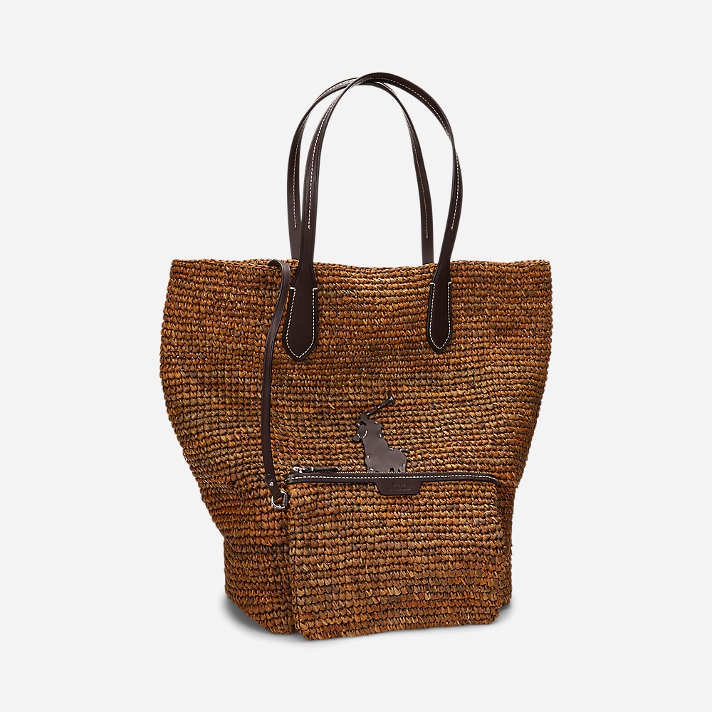 Big Pont Raffia Large Tote - Toasted Almond/Chocolate