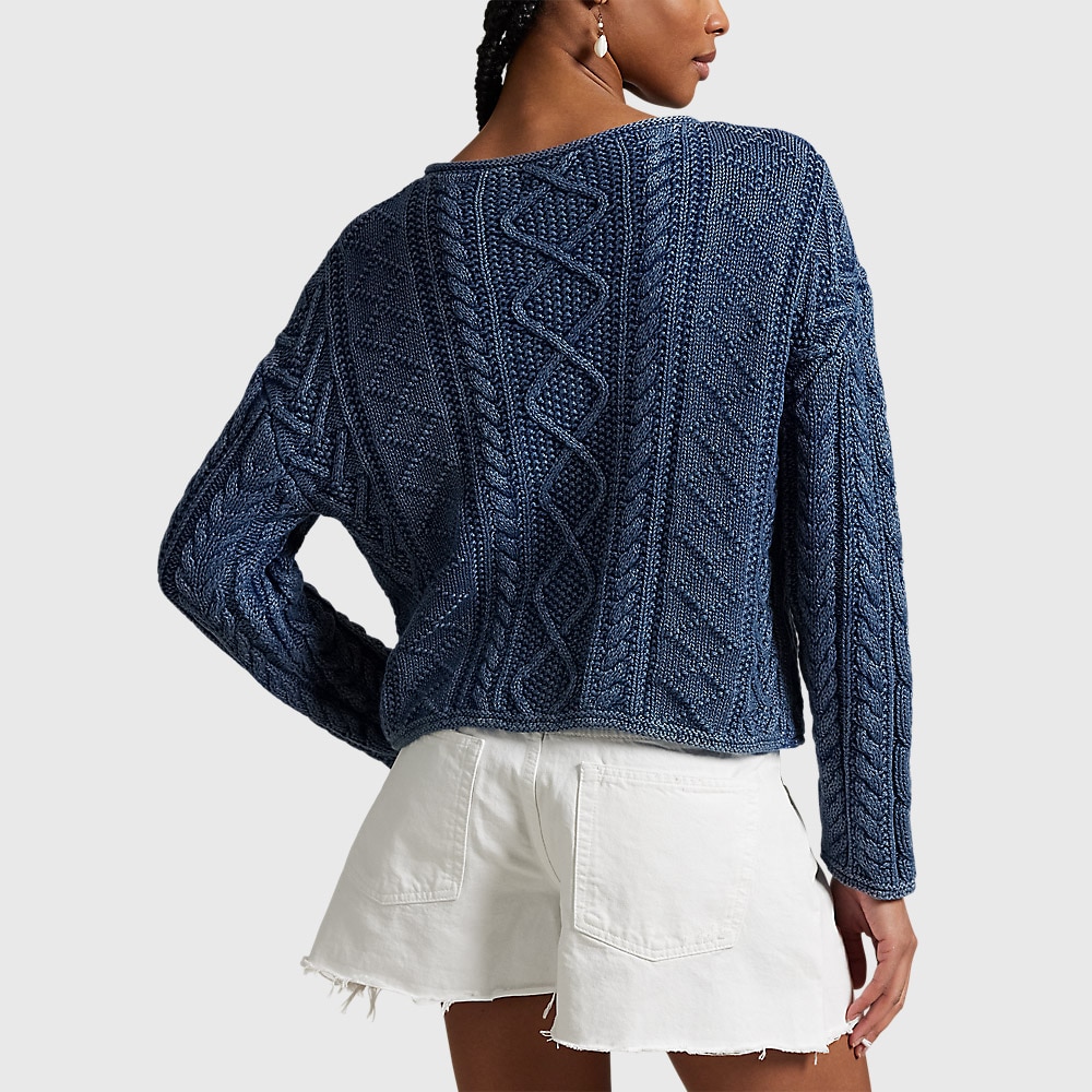 Flag Aran-Knit Cotton Sweater - Indigo/Multi