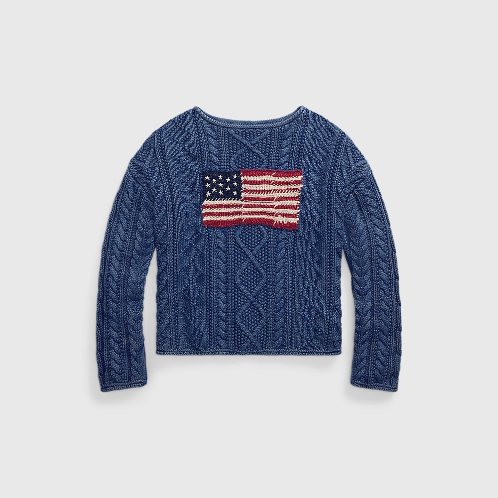 Flag Aran-Knit Cotton Sweater - Indigo/Multi