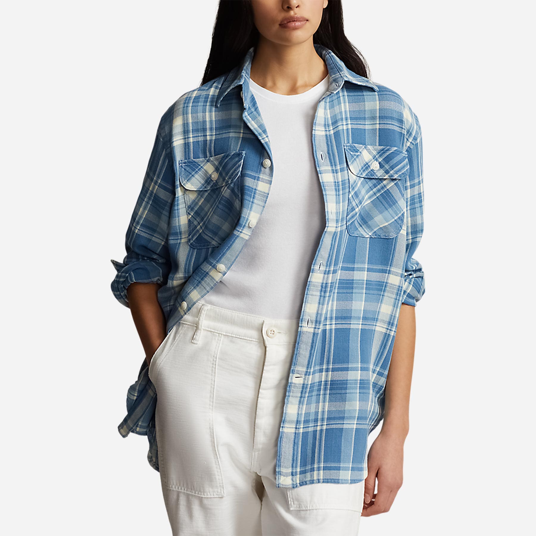 Plaid Cotton Twill Workshirt - Blue/White Multi Plaid