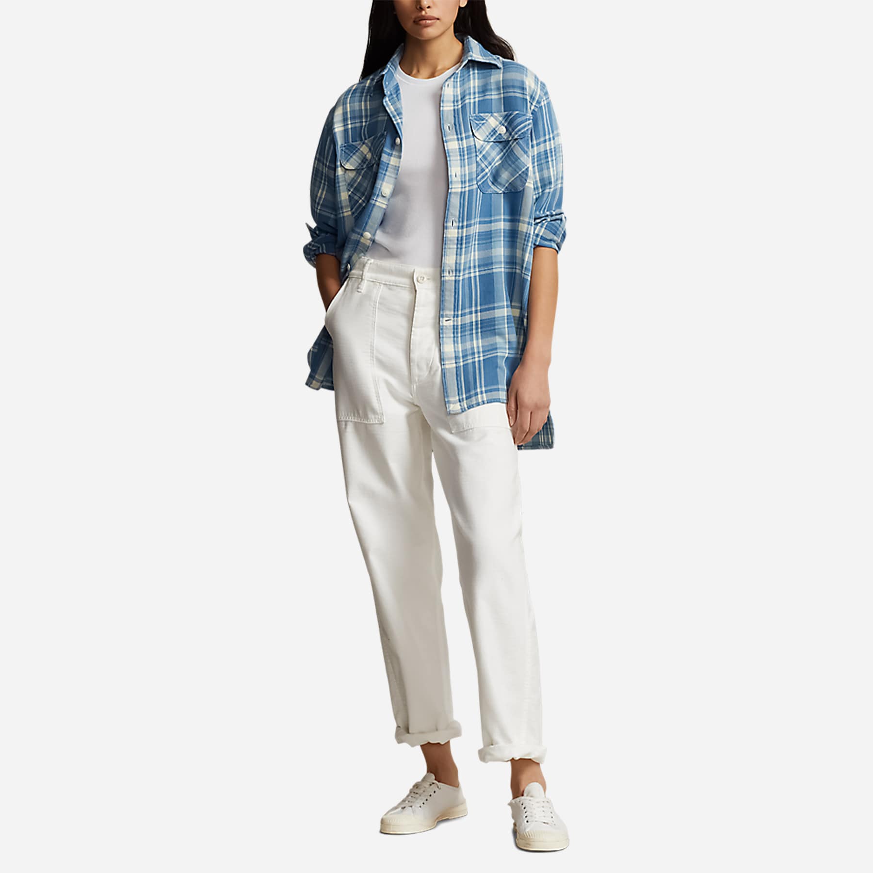 Plaid Cotton Twill Workshirt - Blue/White Multi Plaid