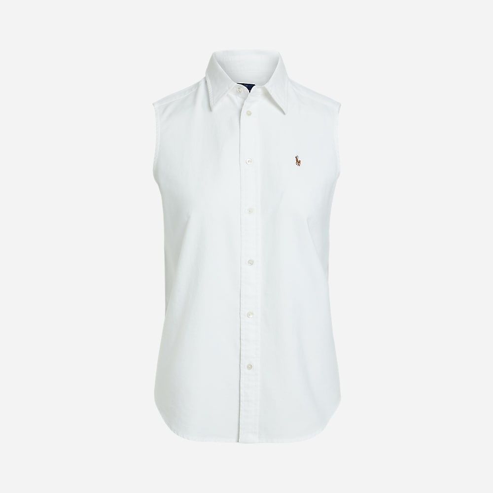 Cotton Oxford Sleeveless Shirt - White
