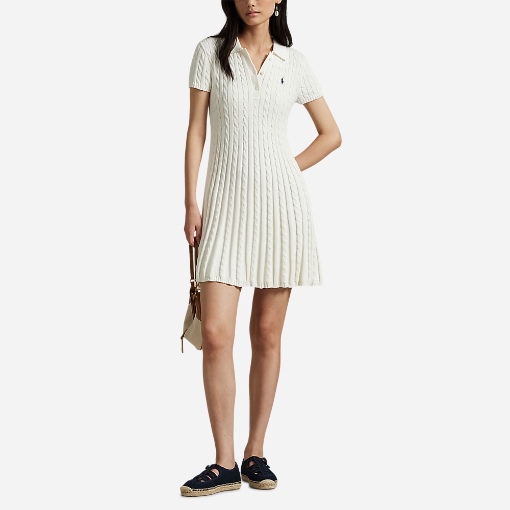 Cable-Knit Polo Dress - White