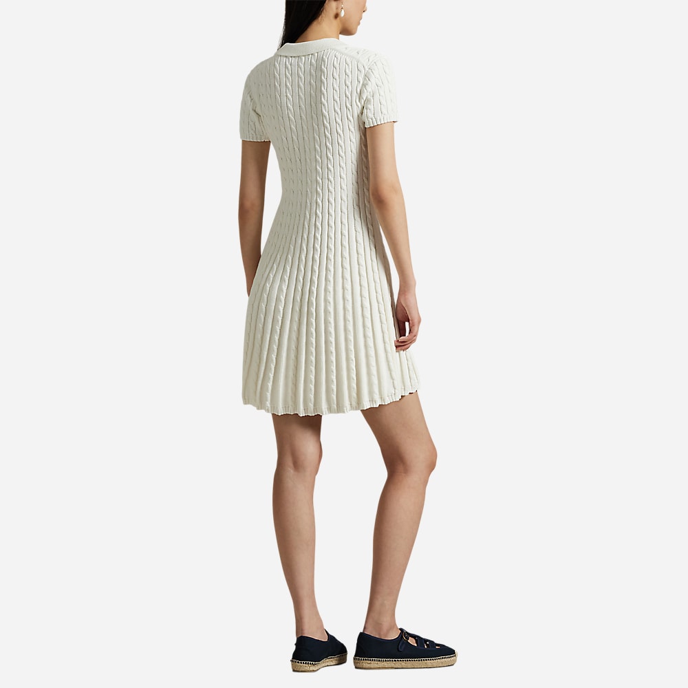 Cable-Knit Polo Dress - White