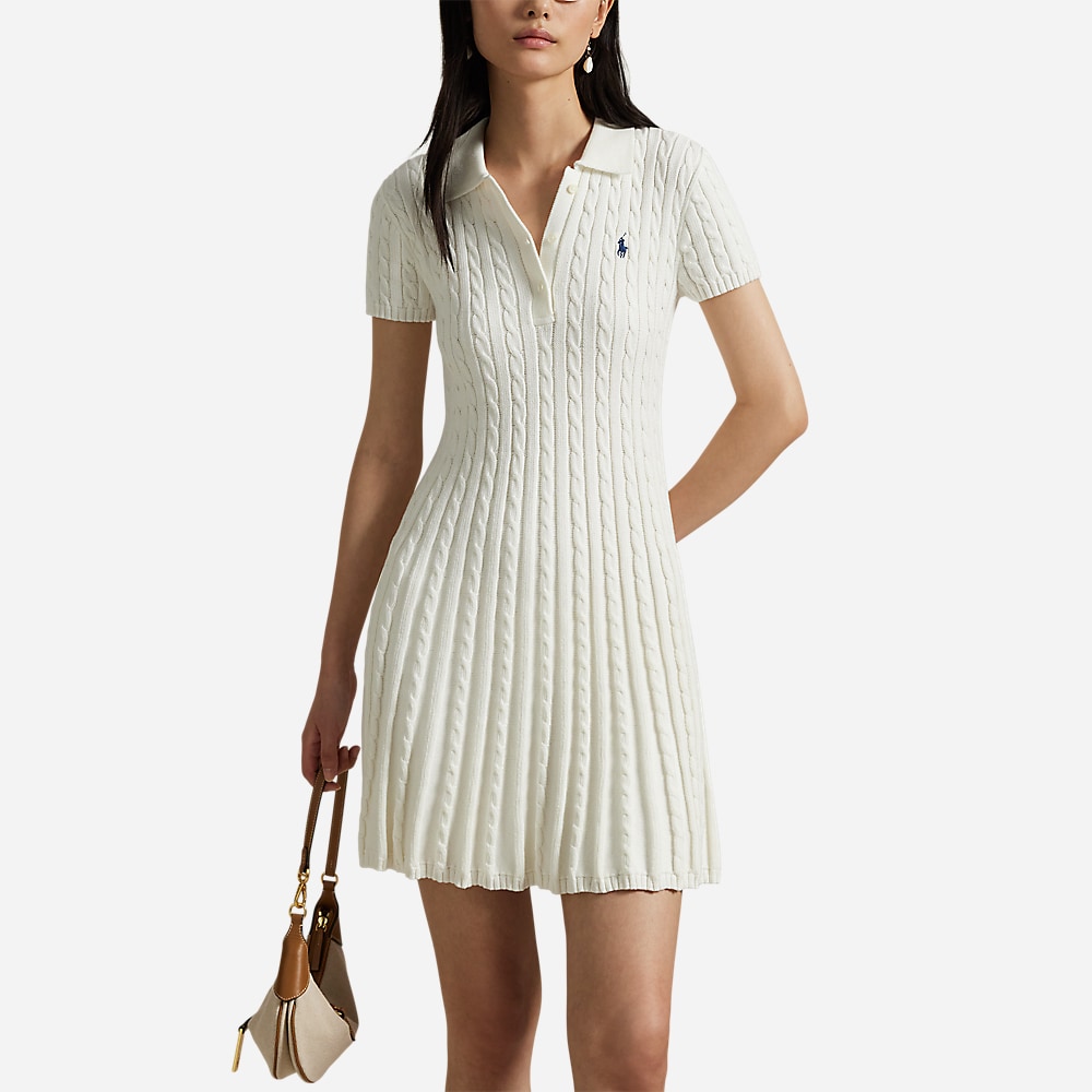 Cable-Knit Polo Dress - White