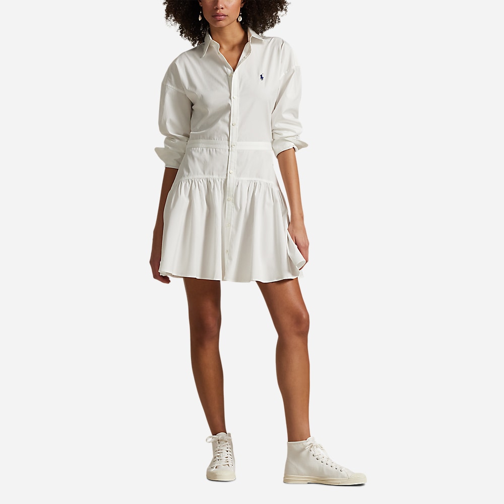 Cotton Boradcloth Paneled Shirtdress - White
