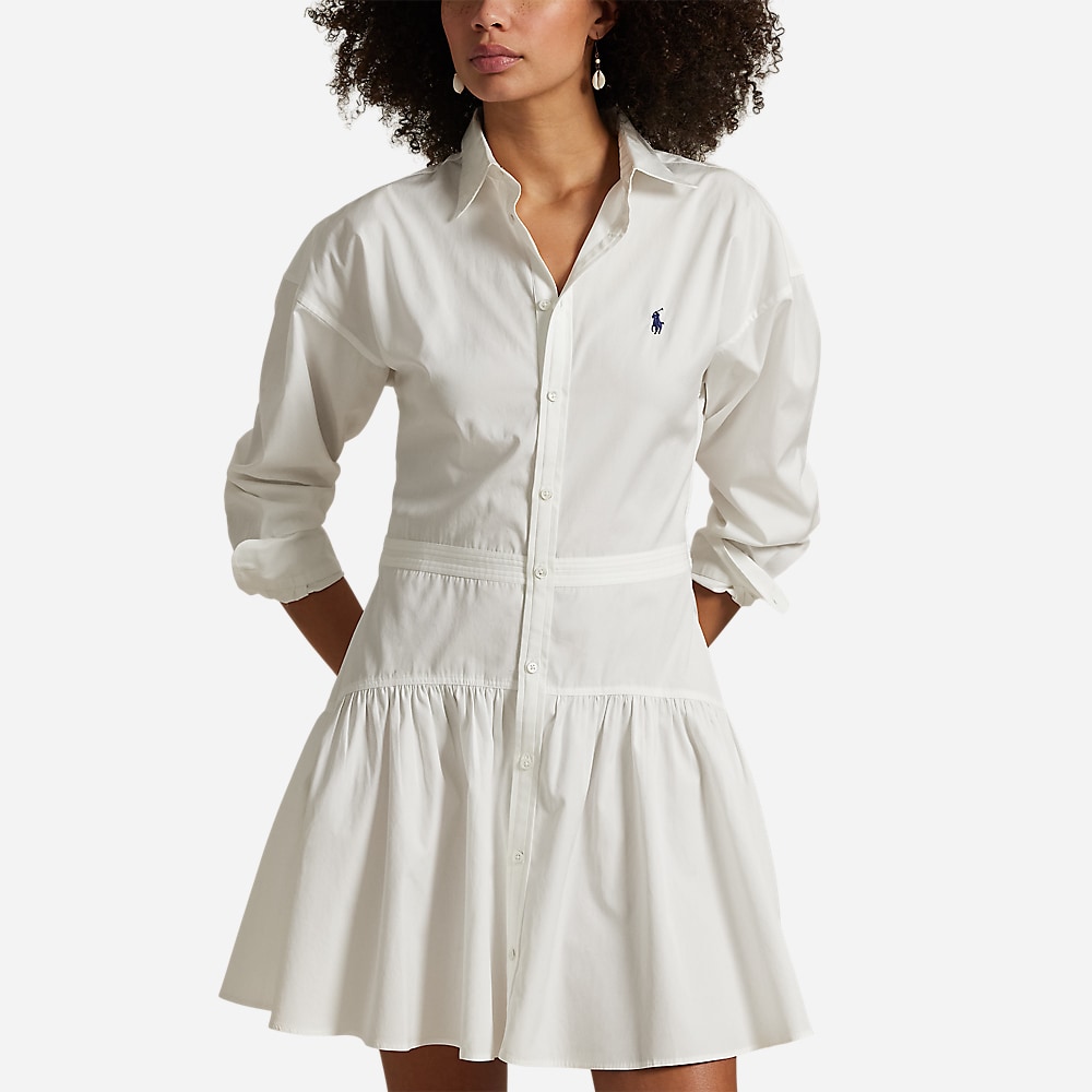 Cotton Boradcloth Paneled Shirtdress - White