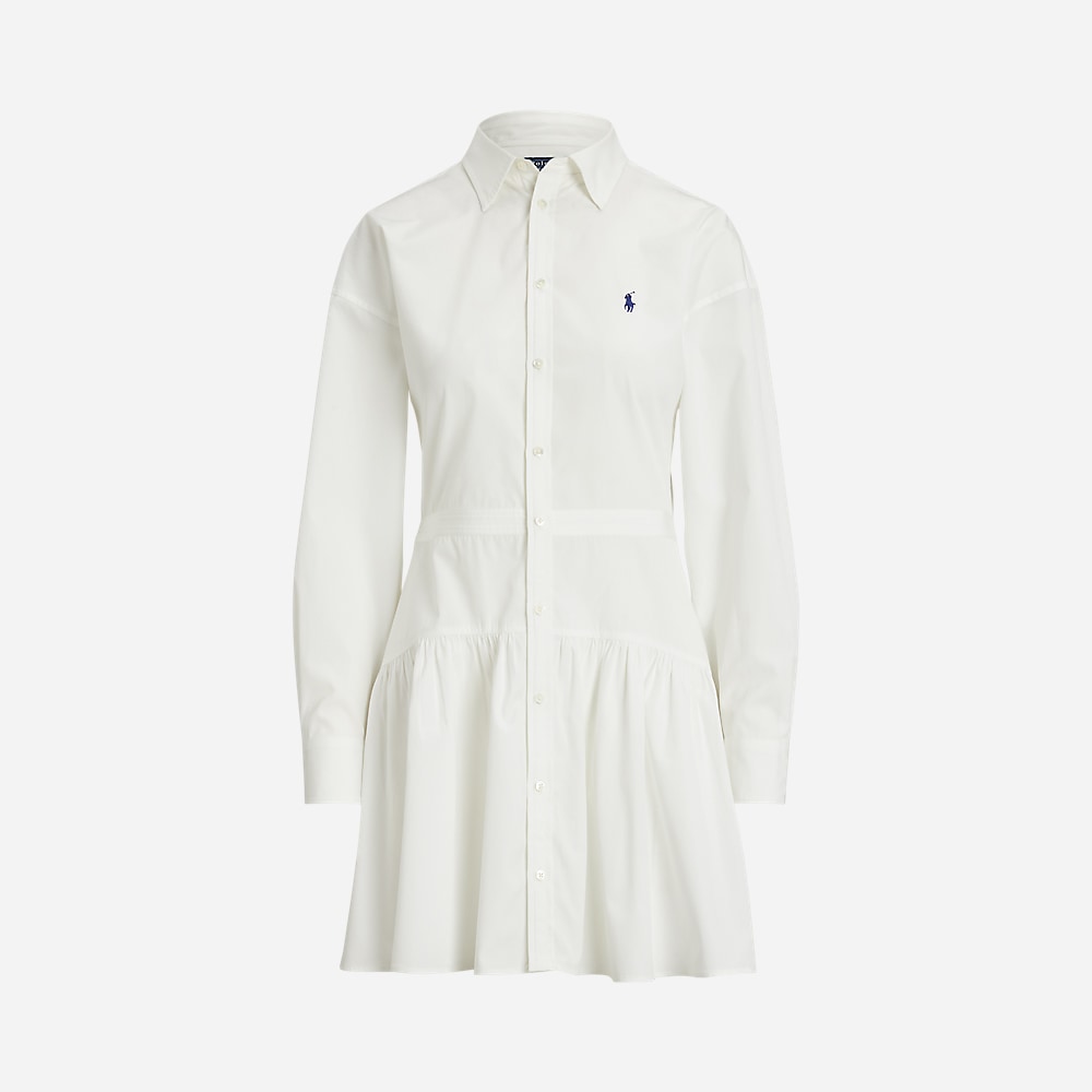Cotton Boradcloth Paneled Shirtdress - White