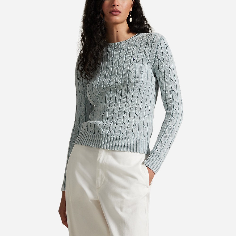 Cable-Knit Cotton Crewneck Sweater - Light Chambray