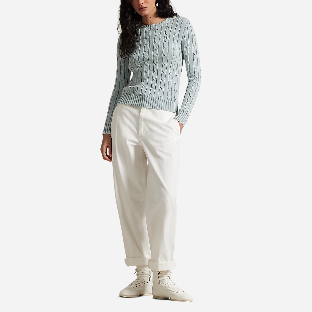 Cable-Knit Cotton Crewneck Sweater - Light Chambray