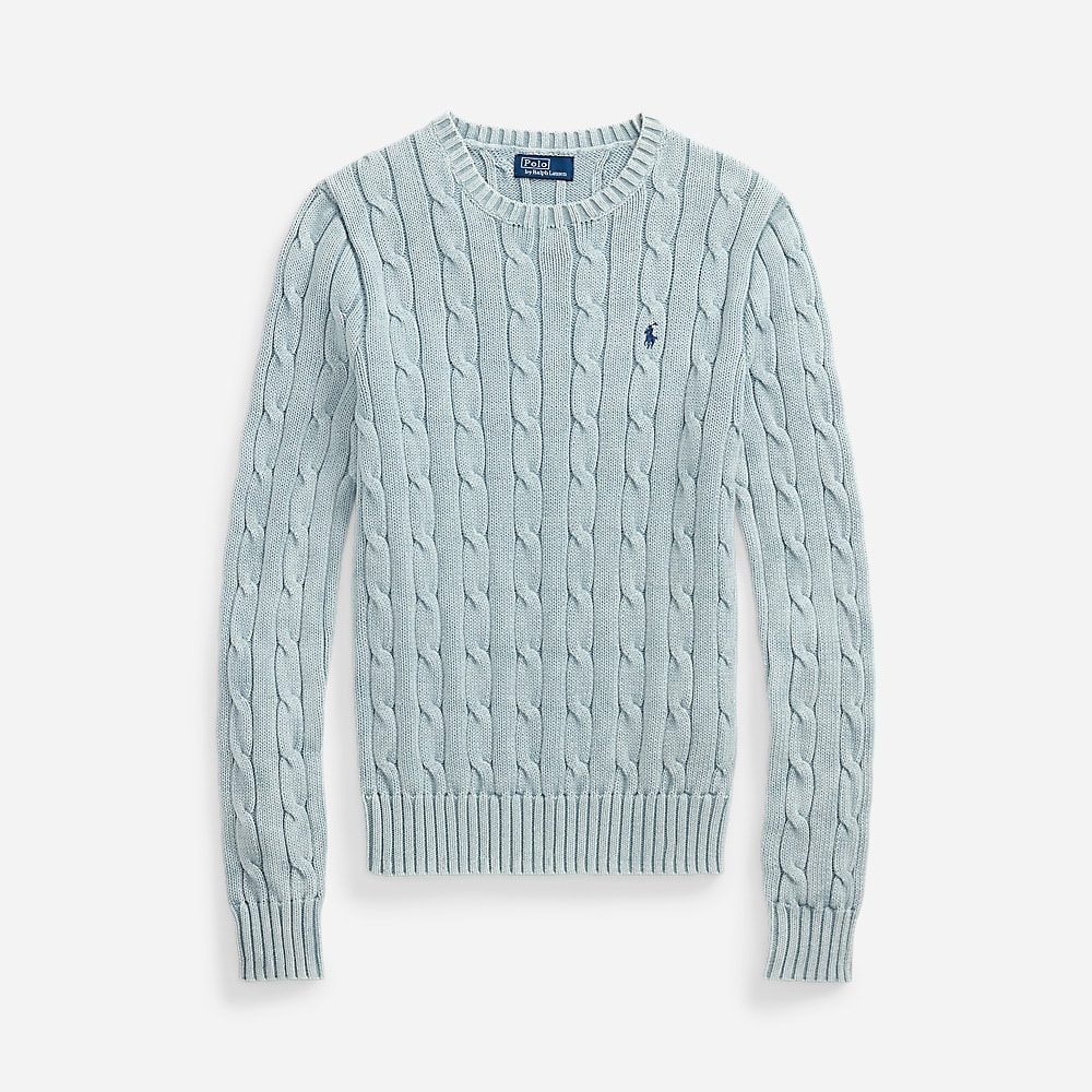 Cable-Knit Cotton Crewneck Sweater - Light Chambray