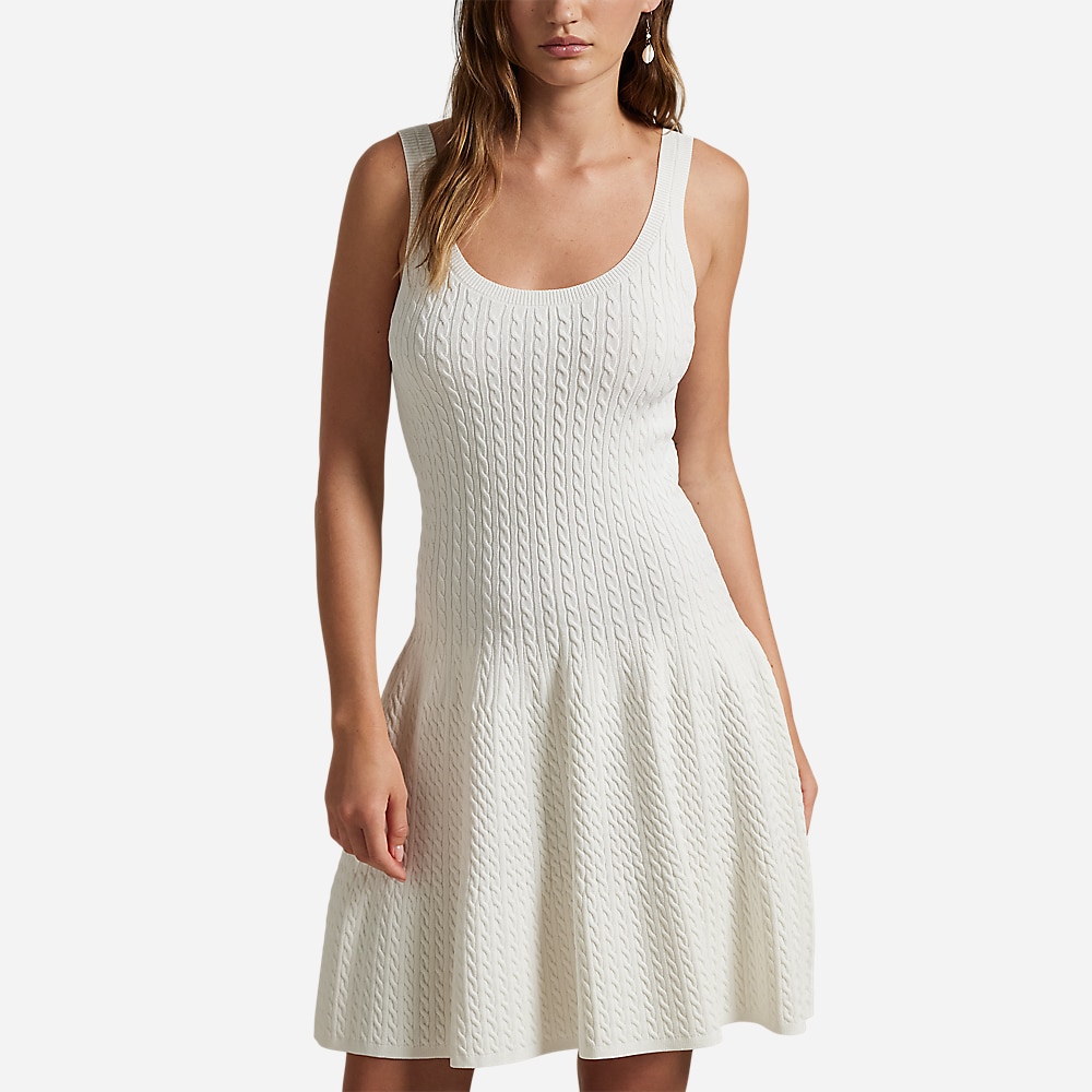 Cable-Knit Sleeveless Sweater Dress - Cream