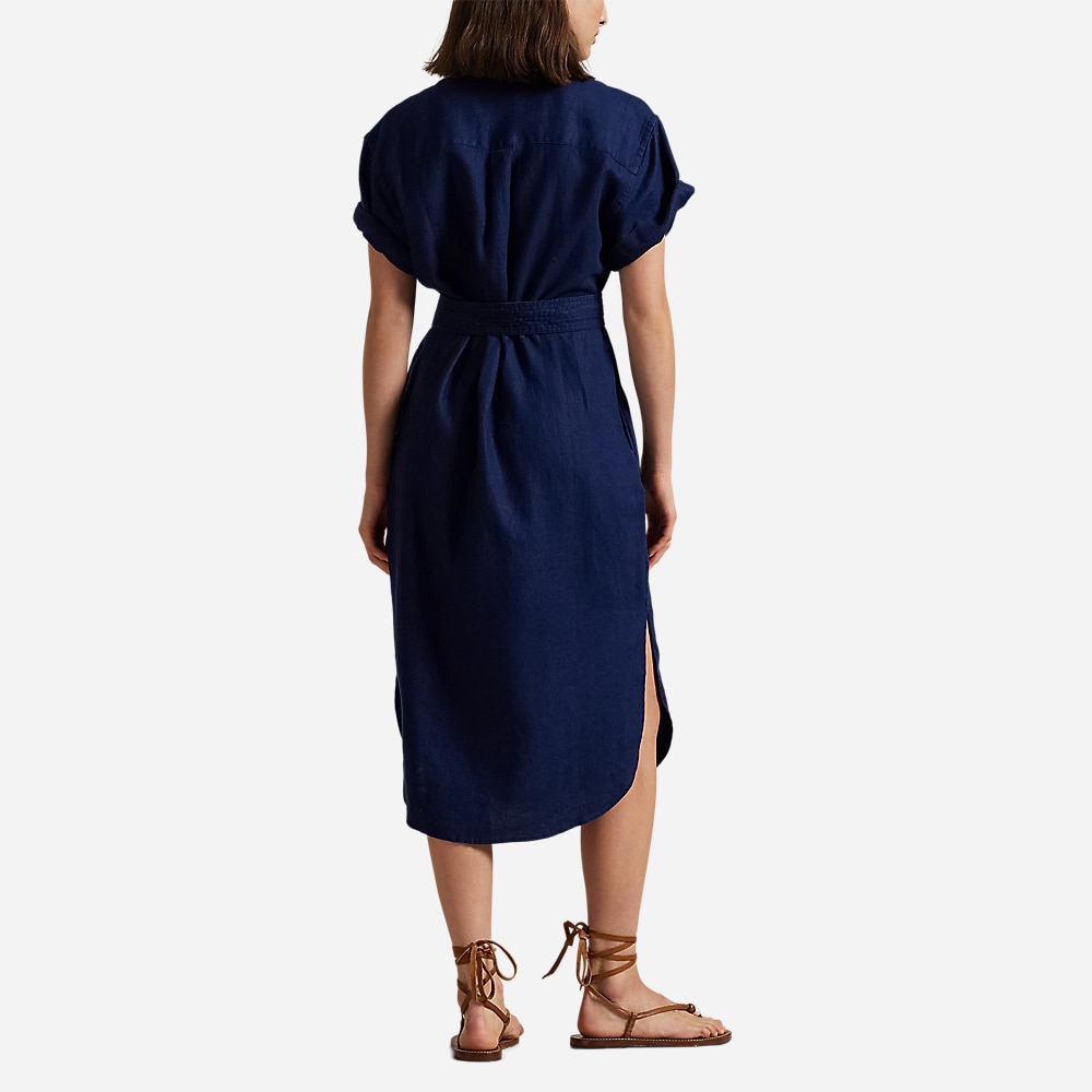 Linen Short-Sleeve Shirtdress - Newport Navy
