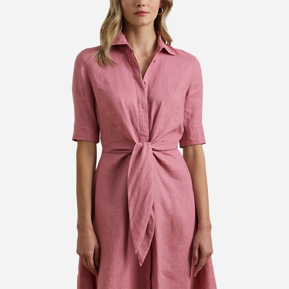 Tie-Front Linen Shirtdress - Rose Mauve