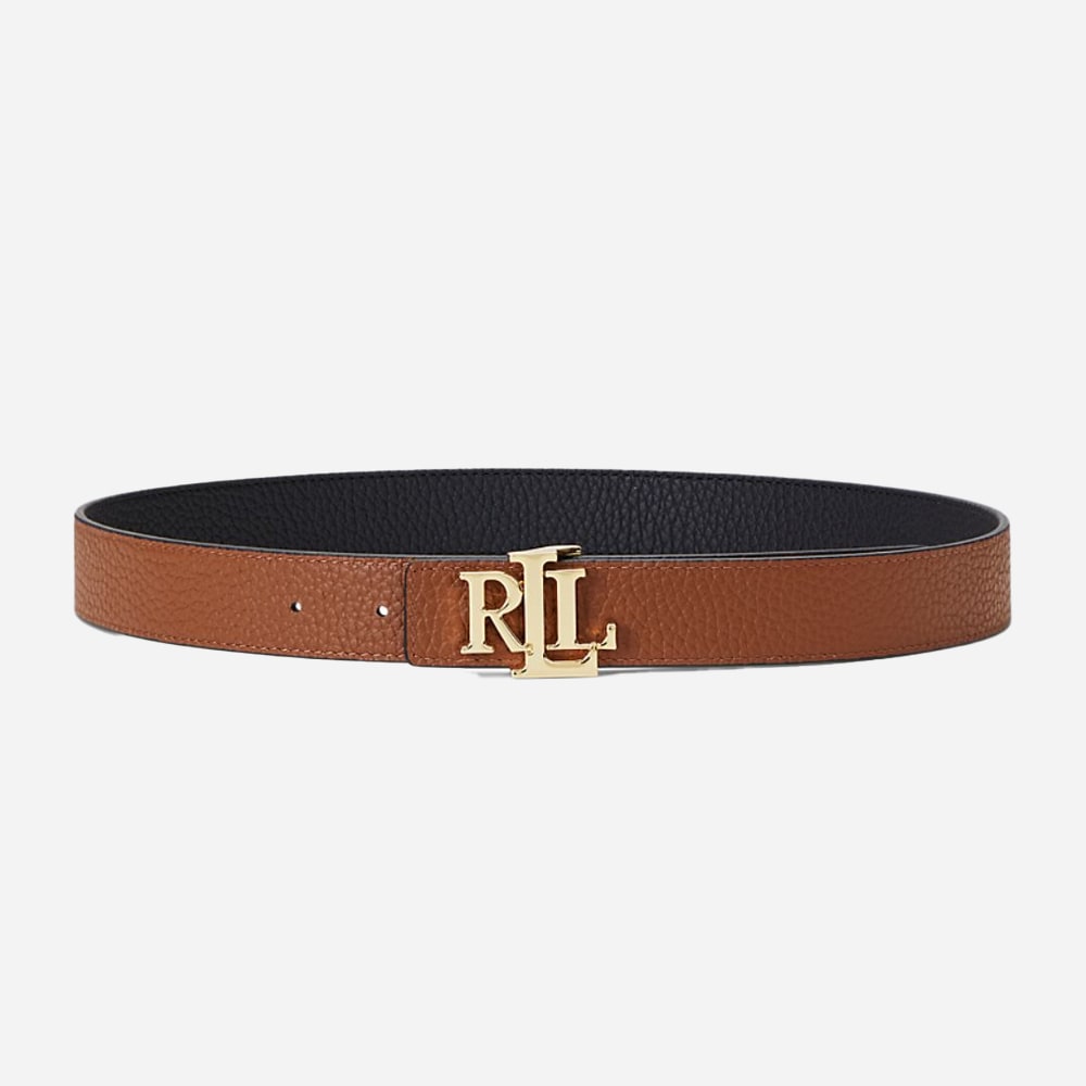  Logo Reversible Pebbled Leather Belt -  Black/Lauren Tan