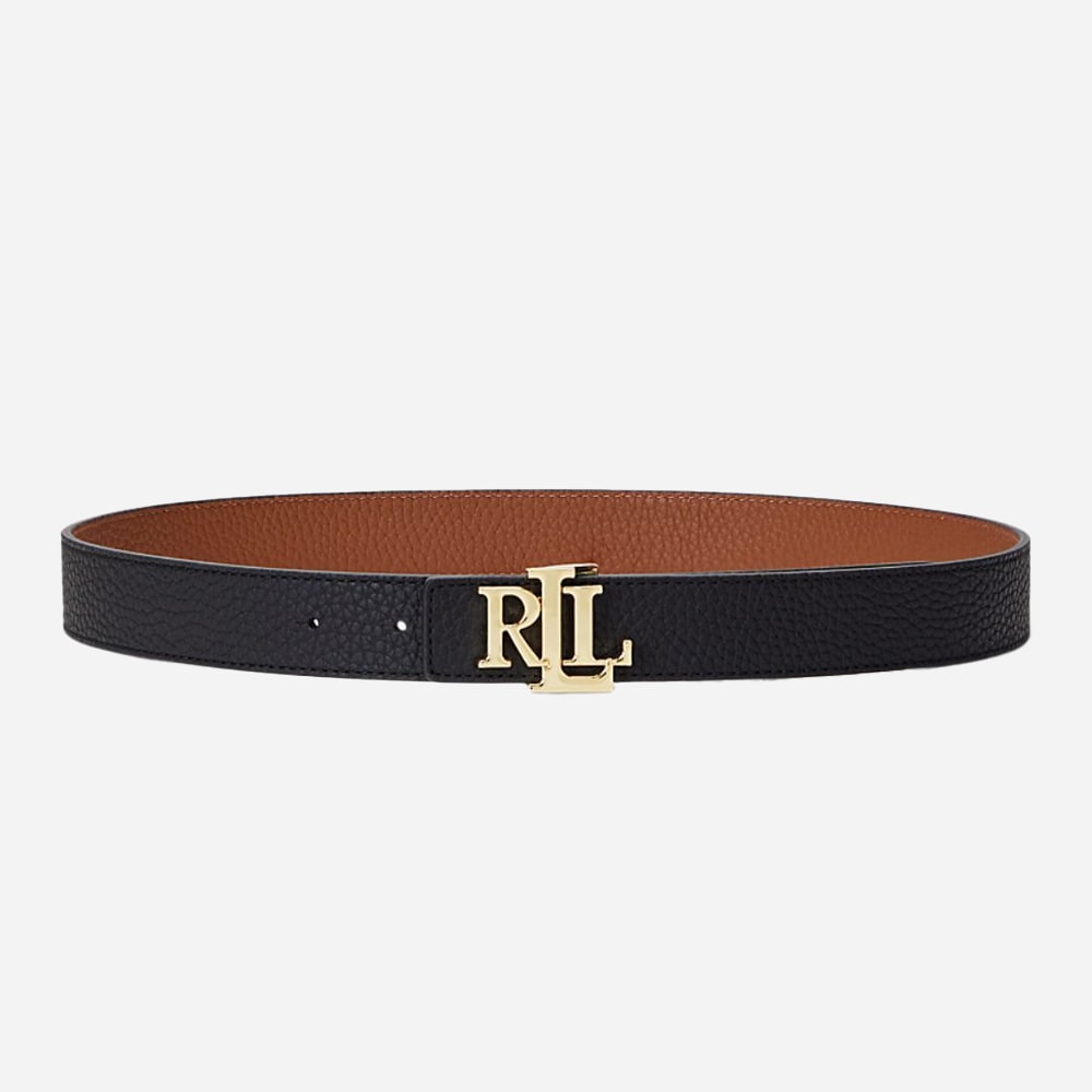  Logo Reversible Pebbled Leather Belt -  Black/Lauren Tan