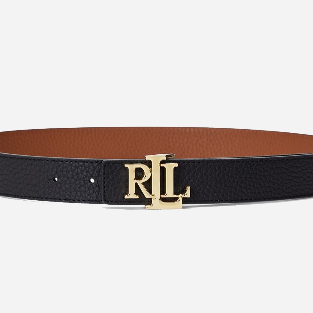  Logo Reversible Pebbled Leather Belt -  Black/Lauren Tan