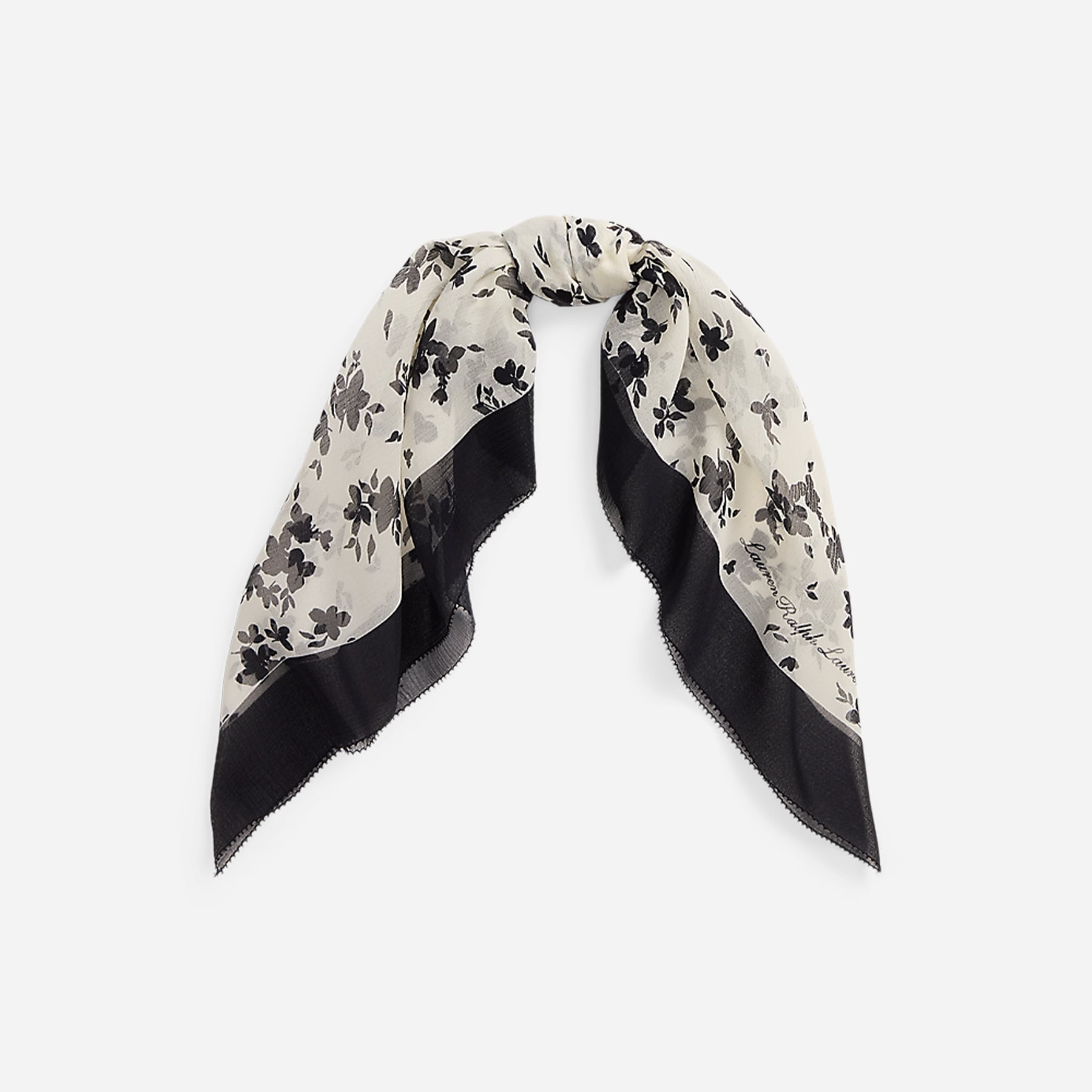 Two-Tone Floral Silk Square Scarf - Mascarpone Cream