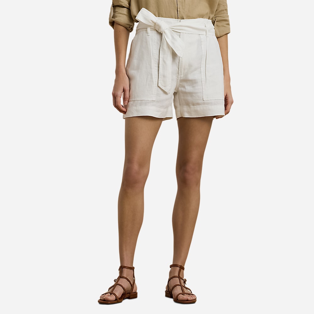 Belted Linen Short - White