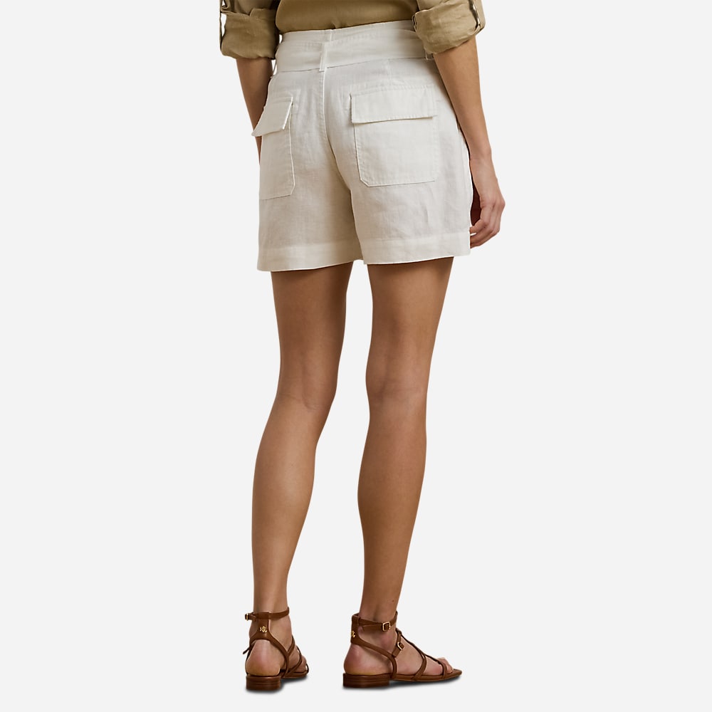 Belted Linen Short - White