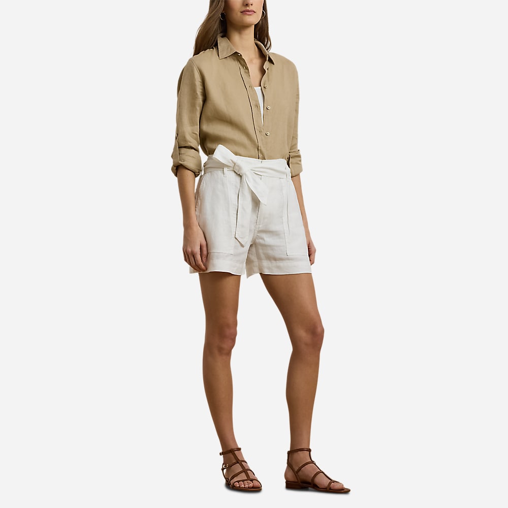 Belted Linen Short - White